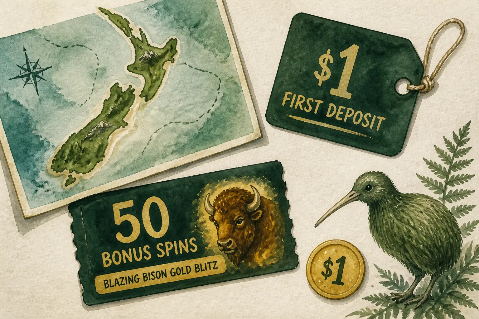 Kiwi Treasure Casino $1 Deposit visual guide for Kiwi Treasure Casino