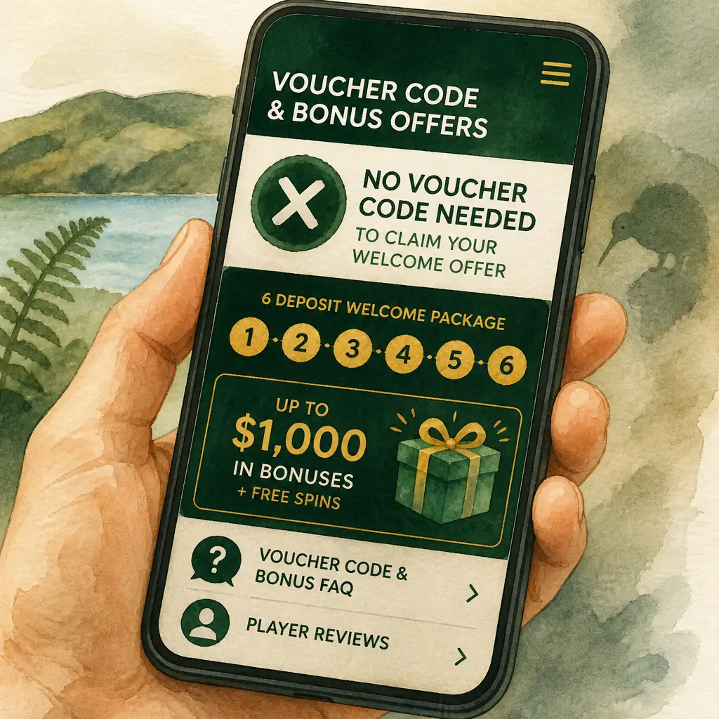 Kiwi Treasure Voucher Code & Bonus Offers visual guide for Kiwi Treasure Casino